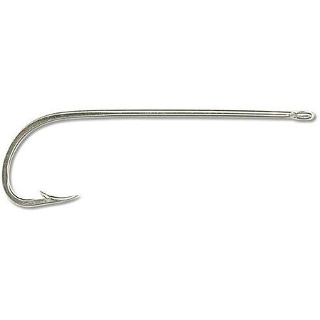 Mustad Classic Hollow Point Beak Hook, Size 4, Long Shank Offset, Ringed Eye, Nickel, 10PK 92611-NI-4-10